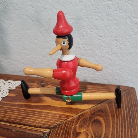 Vintage Pinocchio Handmade in Italy Jointed Articulated Wooden Boy Ornament Toy - Picture 8 of 12